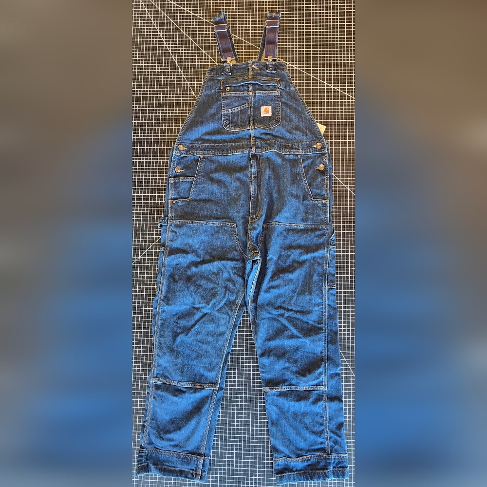 NWOT Carhartt Rugged Flex® Relaxed Fit Denim Bib Overall Elastane Model #103322
